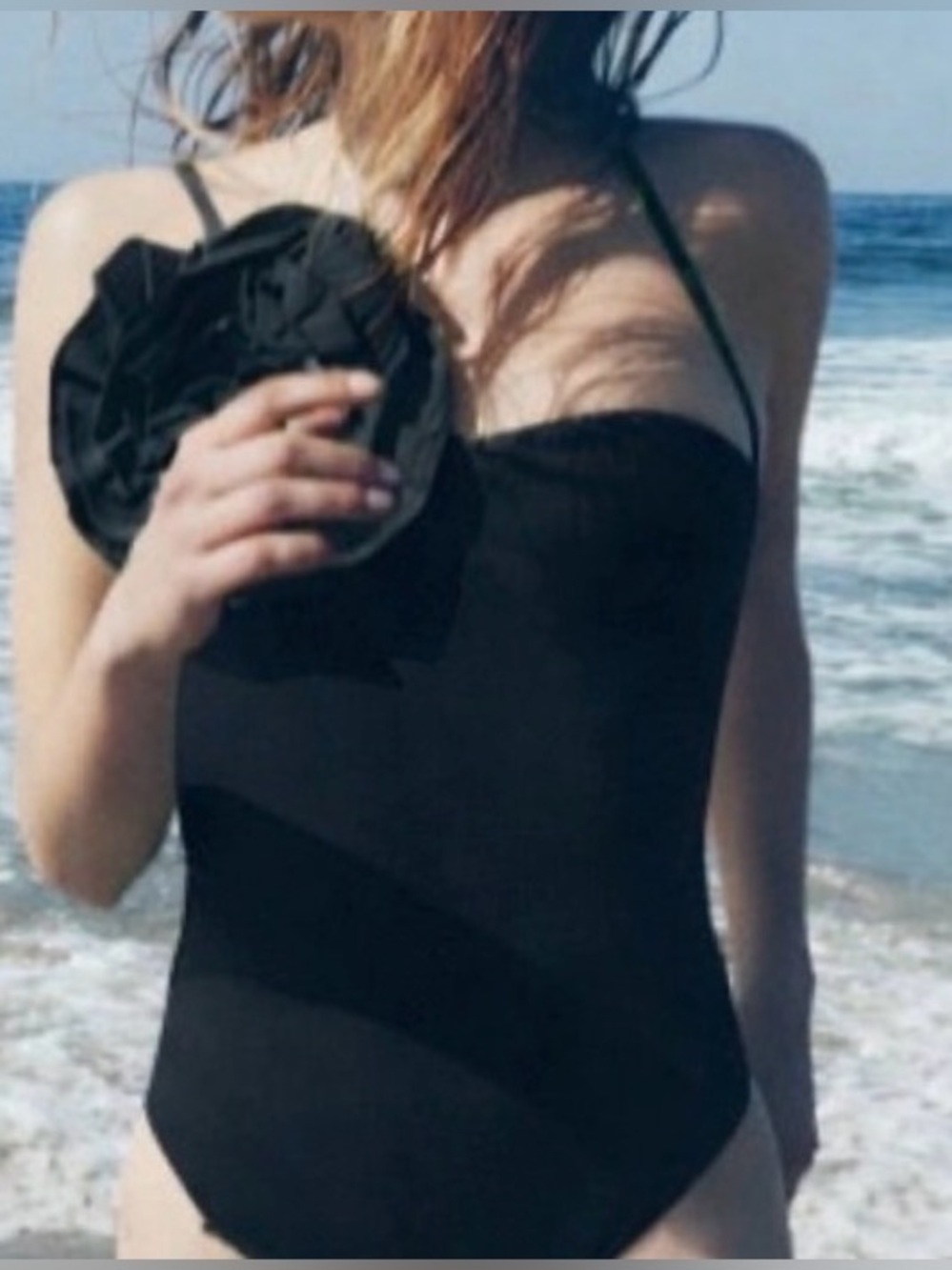 Zara black swimsuit with large flower